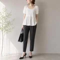 AGbyアクアガール［M］大人ナチュラル◎カットワークレース◎ペプラムブラウスのサムネイル
