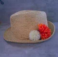 美品❗️可愛い 花飾りボーラーハット