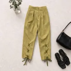 アメリ　レースアップテーパードパンツ イエロー　マスタード　リボンのサムネイル