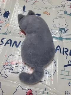 猫型グレー ポーチ ファスナー付き