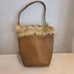 ファー付き トートバッグ 秋冬 フェイクレザー ブラウン