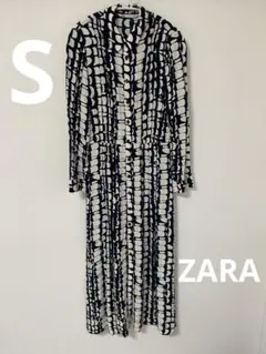 ZARA 長袖ロングワンピース ブラック・ホワイト　Sサイズ