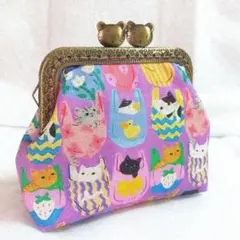 ハンドメイド　がま口小銭入れ　小物入れ　袋ねこ