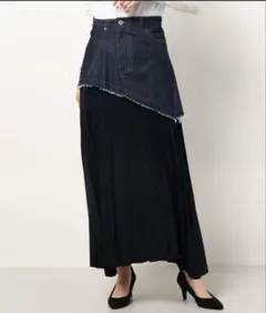 AULA AILA デニムドッキングプリーツスカート　アウラアウラ　S 美品✨のサムネイル