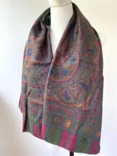 ETRO エトロ　ウールシルク　大判ストール　ペーズリー　グリーン系マルチカラー
