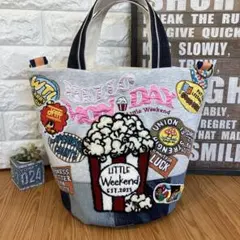 ハンドメイドバックデニムリメイクパッチワーク丸底バケツトートバック2way