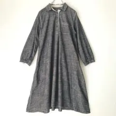 美品サンカンシオン 綿100% ゆったり Aライン 長袖 ワンピース グレーのサムネイル