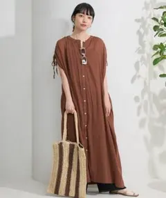 【美品】フリークスストア インドコットンクレープシャーリングワンピース ブラウン