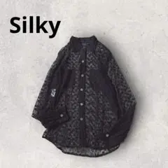 シルキー レースシャツ 花柄 シアーブラウス イタリア製 羽織り トップス 黒