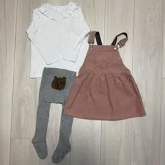 ZARAサロペット　UNIQLOリブシャツ　Babygapタイツ3点セット 90