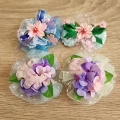 犬用 花モチーフ ヘアアクセ 髪飾り 4個セット あじさい サクラ