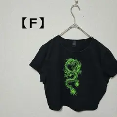 ドラゴンプリント クロップドTシャツ 半袖 ブラック