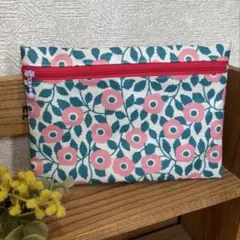 (匿名配送)ラミネートフラットポーチ 北欧 花柄 ハンドメイド