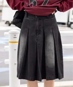 WEGO/ヴィンテージウォッシュデニムプリーツミドルスカート