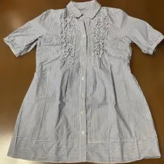 ストライプ柄フリル半袖シャツ、チュニック