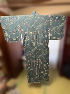 ブルー 花柄 小紋 着物 帯　他5点セット