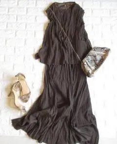 ミラ オーウェン 女っぷり 微光沢 プリーツブラウス×スカート 2点セットアップ