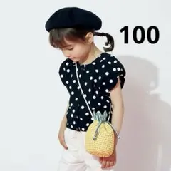 プティマイン　ドットバルーンブラウス　ブラック　100