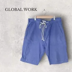グローバルワーク コットンリネン ハーフパンツ ブルー Lサイズ 麻混のサムネイル