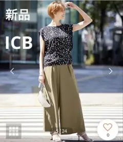 新品　ICB トップス　プリントコンビブラウス　ノースリーブ　洗濯可能