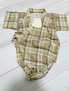 tete a tete ロンパース　甚平　チェック　ベージュ