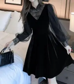 シースルー可愛いレースひざ丈ワンピース✭デート女子会に最適