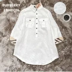 美品✨バーバリー リネンシャツ メガチェック ホースロゴ刺繍 38 チュニック