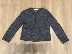 【美品】ツイード風 ノーカラージャケット ネイビー S 卒業式 卒園式 入学