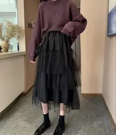 値下げ不可 Ada.チュール ティアードスカート リボン 韓国 バレエコア L