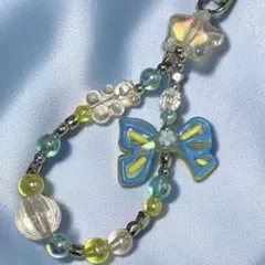 イエロー 水色 ポップ カラフル 小さめ ストラップ キーホルダー ハンドメイド