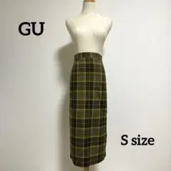 【GU】チェックナロースカート【S】カーキ系 チェック柄 タイトスカート