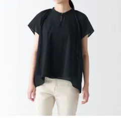 無印良品強撚ボイルフレンチスリーブブラウス 婦人L・黒半袖
