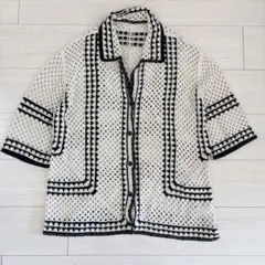 relumeレリュームジャーナルスタンダード5分丈カーディガン白黒襟フリーサイズ