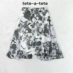 テータテート クラシカル花柄シフォンスカート フラワープリント 日本画風 個性派