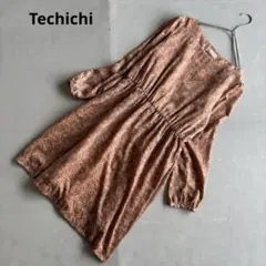 【テチチ】膝丈ワンピース　長袖　日本製　裏地付き　大人綺麗め　上品　花柄（M）