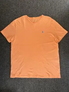 【人気カラー】ポロラルフローレン Vネック Tシャツ オレンジ 刺繍ロゴ L