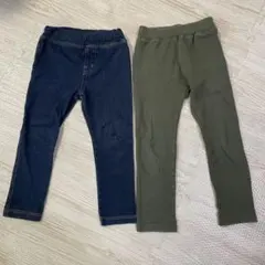 レギンスパンツ スパッツ　長ズボン　2枚セット デニム カーキ 100 110