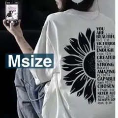 sale ひまわり カジュアル￼￼ 柔らか素材 バックプリントTシャツ Mサイズ