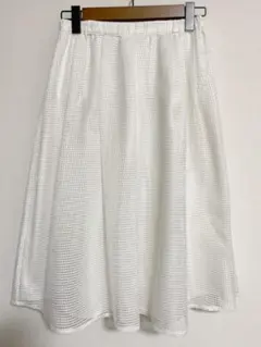 メッシュ フレアスカート ホワイト ミディ丈