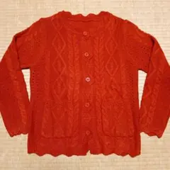赤色 ケーブル編みカーディガン　 Sサイズ