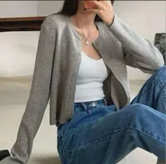 リブニット　カーディガン ショート丈　グレー　値下げ不可