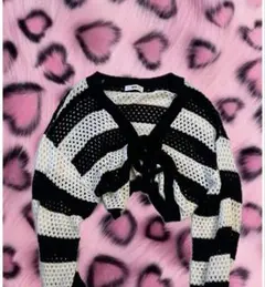 ボーダー　長袖カーディガン　クロップド丈