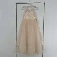 シャンペン色 ノースリーブドレス サテンリボン付き