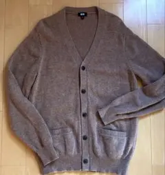【美品】ユニクロ　カーディガン　ブラウン　茶色　メンズ　Mサイズ　ウール100%
