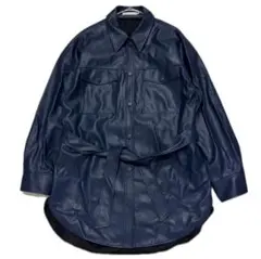 美品 ICB 洗える L ベルト付 ネイビー　紺 フェイクレザー ジャケット
