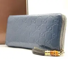 u*9様 グッチ 長財布 ラウンドファスナー グッチシマ バンブータッセル　グレ