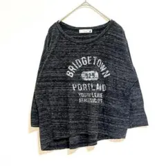 アースミュージックアンドエコロジー　トップス　七分袖　F ブラック　ロゴ　薄手