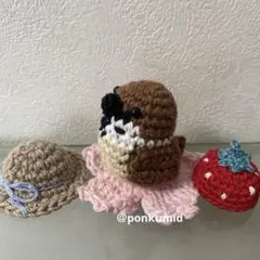 スズメ　編みぐるみ　シマエナガ　桜　いちご　麦わら帽子　鳥　文鳥　キンカチョウ