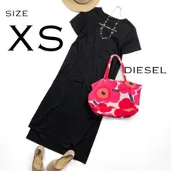 【美品】DIESELディーゼル コットン製ロゴ刺繍Tシャツワンピース黒.