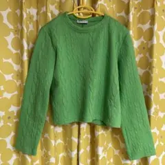 グリーン ケーブル編み 長袖トップス【春用】